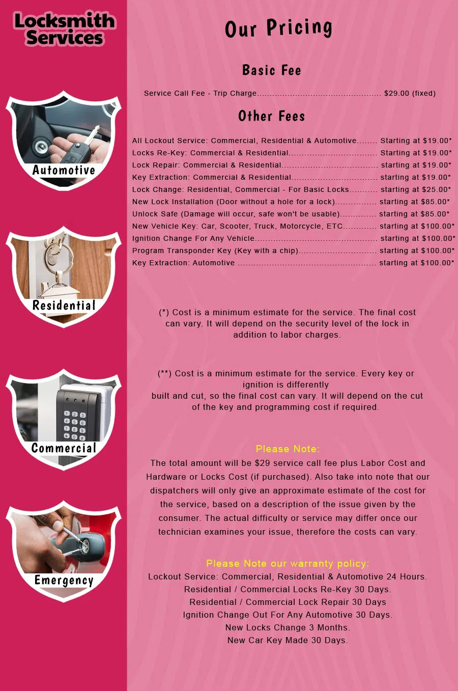 Titusville NJ Locksmith Store Titusville, NJ 609-488-4630 - price-list-c-18